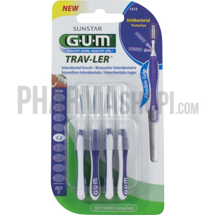 Brossette interdentaire antibactérienne Trav-ler 1.2 mm Gum - 4 brossettes