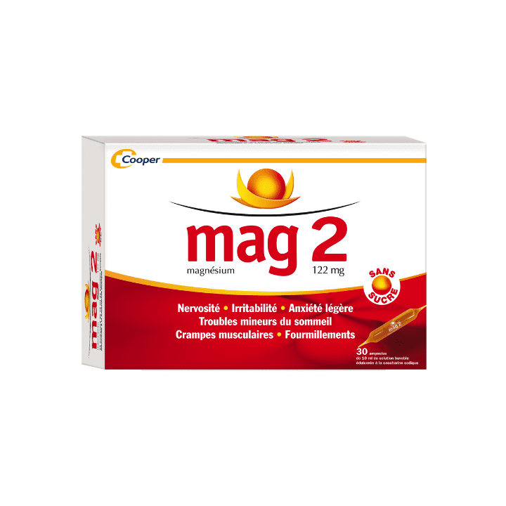 Mag 2 sans sucre 122mg solution buvable - 30 ampoules