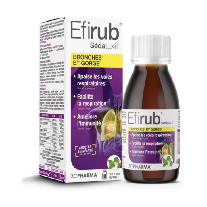 Efirub Sédatuxil bronches et gorge sirop 3C Pharma - flacon de 125 ml