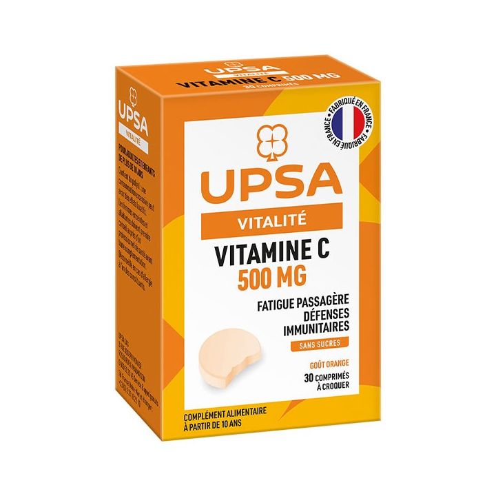 Vitamine C 500mg goût orange UPSA - fatigue passagère - 30 comprimés