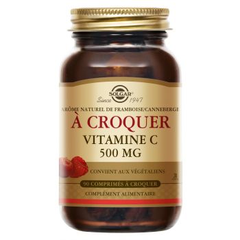 Vitamine C 500 goût framboise/cranberry Solgar - pot de 90 comprimés à croquer