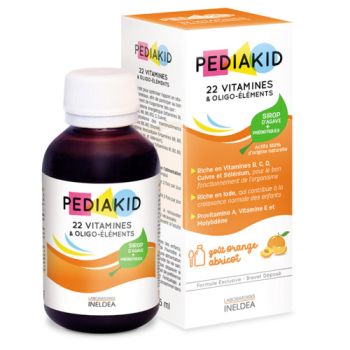 Pediakid 22 vitamines et oligo-éléments goût orange abricot - flacon de 125 ml