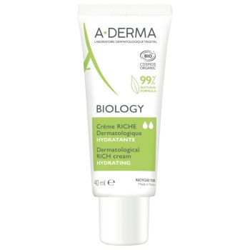 Biology Crème riche hydratante bio A-Derma - tube de 40ml