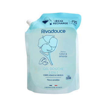 Gel douche 3 en 1 Coton & Amande éco-recharge Rivadouce - recharge de 750ml