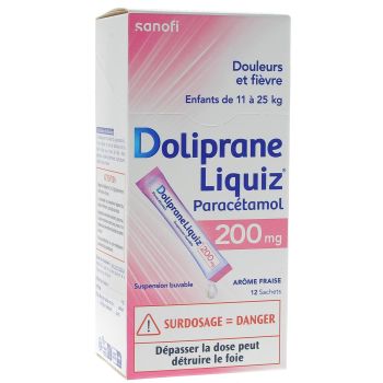 Doliprane Liquiz 200 mg sans sucre - boite de 12 sachets