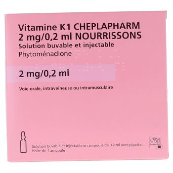 Vitamine K1 Roche 2mg/0,2ml nourrissons boîte d'une ampoule