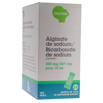 Alginate de sodium/Bicarbonate de sodium 500mg/267mg pour 10ml - boîte de 24 sachets de suspension buvable