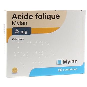 Acide Folique 5mg Viatris - boîte de 20 comprimés