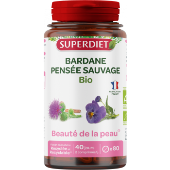 Bardane pensée sauvage beauté de la peau BIO Superdiet - pot de 80 comprimés  