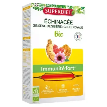 Échinacée immunité fort BIO Superdiet - boite de 20 ampoules de 15ml