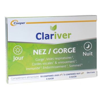 Clariver Nez/gorge jour & nuit Cooper - boîte de 15 comprimés à sucer