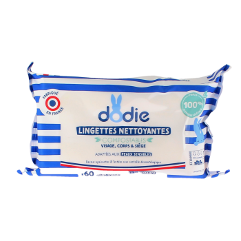 Lingettes nettoyantes fibres d'origine naturelle Dodie - sachet de 70 lingettes