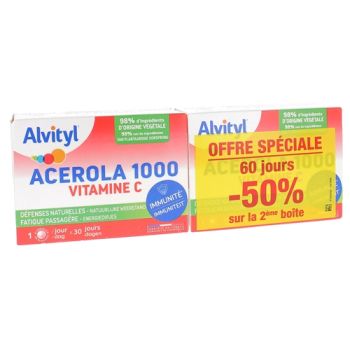 Acérola 1000 vitamine C Alvityl - 2 boites de 30 comprimés