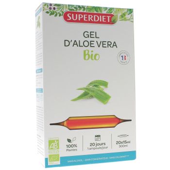 Gel d'Aloé vera bio Super Diet - boite de 20 ampoules de 15 ml