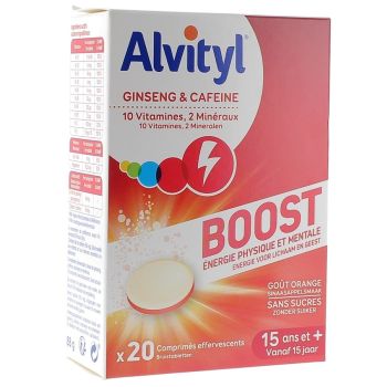 Alvityl Boost Ginseng et Caféine Urgo - boîte de 20 comprimés effervescents