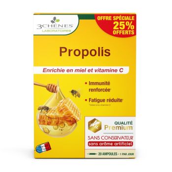 Propolis ampoules fatigue & défenses naturelle Les 3 Chenes - 20 ampoules de 10ml