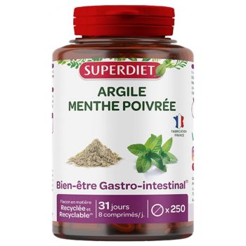 Argile menthe poivrée Super Diet - boîte de 250 comprimés