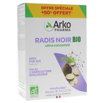 Arkofluides Radis noir bio Arkopharma - boîte de 20 ampoules + 10 offertes