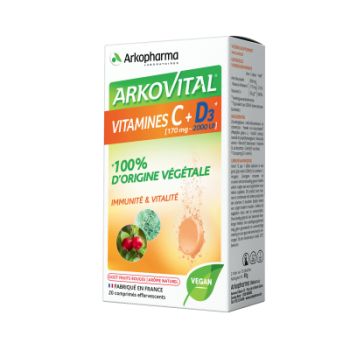 Arkovital Vitamine D3 et C Arkopharma - boîte de 20 comprimés effervescents