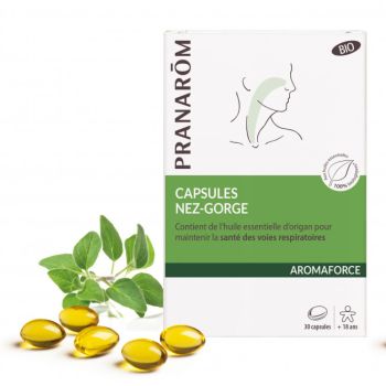 Aromaforce Capsules Nez-Gorge Bio Pranarôm - boîte de 30 capsules