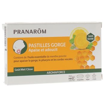 Aromaforce Pastille gorge goût miel-citron Pranarom - boîte de 24 pastilles