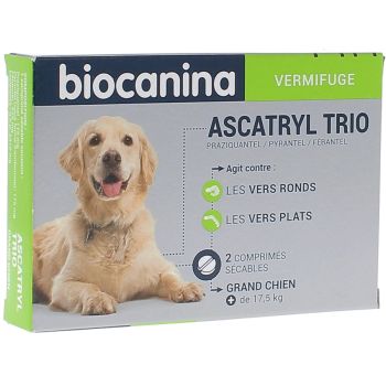 Ascatryl Trio Vermifuge "Grand Chien" (+ de 17,5 kg) Biocanina- boîte de 2 comprimés