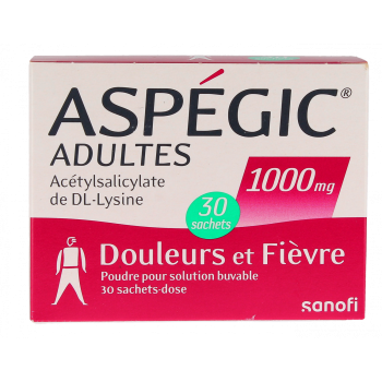 Aspégic 1000mg poudre pour solution buvable - boîte de 30 sachets