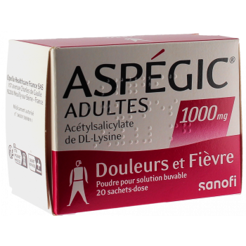 Aspegic Dès 15 ans; Adultes 1000mg poudre pour solution buvable en sachet-dose - boîte de 20 sachets