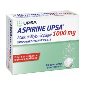 Aspirine UPSA tamponnée effervescente 1000mg comprimé effervescent - boîte de 20 comprimés