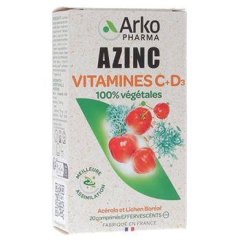 Azinc Vitamines C + D3 Arkopharma - boîte de 20 comprimés effervescents