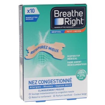 Bandelettes nasales menthol Breathe Right - 10 bandelettes