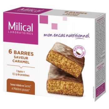 Barre hyperprotéinée saveur caramel Milical - boite de 6 barres