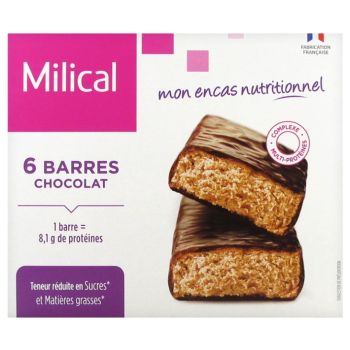 Barre hyperprotéinée saveur chocolat Milical - boite de 6 barres