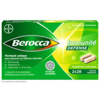 Berocca Immunité Défense Vitamine D, C, B et Zinc Lot de 2 x 28 gélules végétales