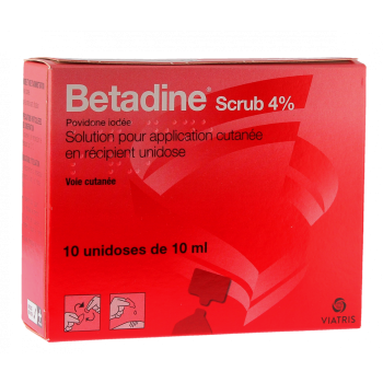 Betadine scrub 4% solution pour application cutanée - boîte de 10 unidoses de 10ml