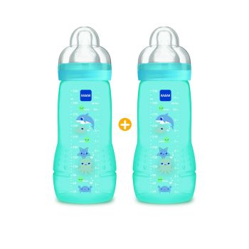 Biberon bleu Easy active 2 ème âge 6 mois + Mam - 2 biberons de 330 ml