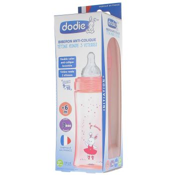 Biberon anti-colique tétine ronde 3 vitesses rose +6 mois Dodie - 1 biberon de 330 ml