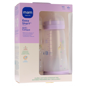 Biberon Easy start anti-colique 4+ mois Débit rapide sable et lilas Mam - 2 biberons de 320ml