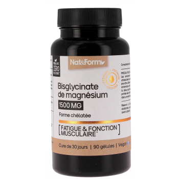 Bisglycinate de magnésium 1500mg Nat&Form - pot de 90 gélules