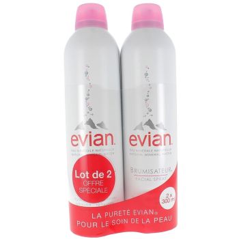 Brumisateur spray Evian - lot de 2 flacons de 300 ml