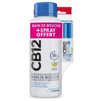 CB12 Bain de bouche goût menthe - flacon de 500 ml + spray buccal sans alcool menthe 15 ml offert