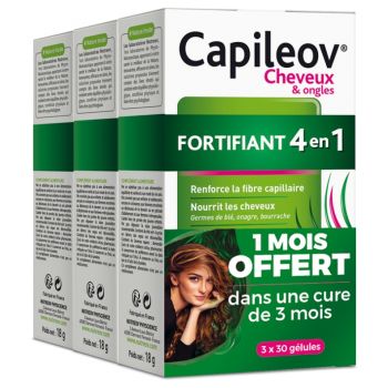 Capileov Fortifiant 4 en 1 cheveux et ongles Nutreov - lot de 3 boîtes de 30 gélules