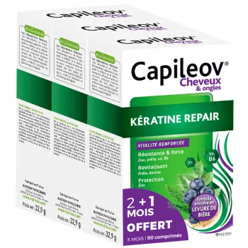 Capileov Kératine repair cheveux et ongles Nutreov - 3 boites de 30 gélules