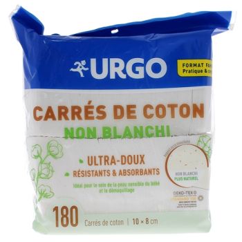 Carrés de coton non blanchi 10 x 8 cm Urgo - sachet de 180 carrés