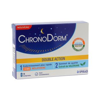 Chronodorm Double Action mélatonine 1,9 mg et plantes - boîte de 15 comprimés