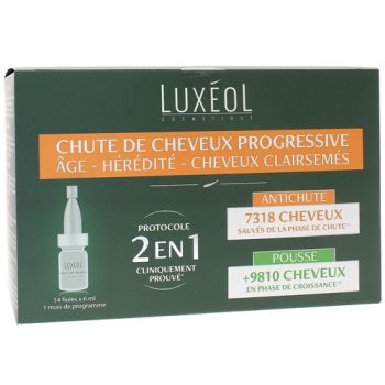 Chute de cheveux progressive 2 en 1 Luxéol - boîte de 14 fioles