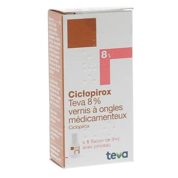 Ciclopirox 8% vernis à ongles médicamenteux Teva - flacon de 3ml