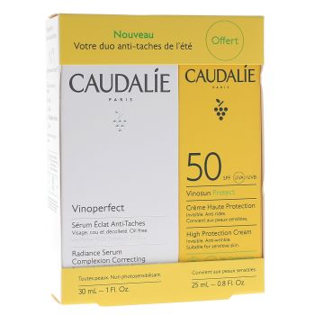 Vinoperfect Sérum éclat anti-taches + Crème solaire haute protection SPF50 25 ml offerte Caudalie - lot de 2 produits