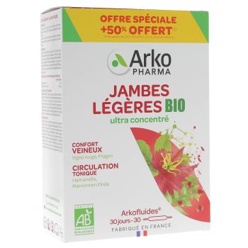 Arkofluides jambes légères Arkopharma - boîte de 30 ampoules offre spéciale 50% offert