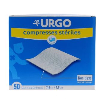 Compresses stériles non tissé Urgo - boite de 50 sachets de 2 compresses 7,5x7,5 cm